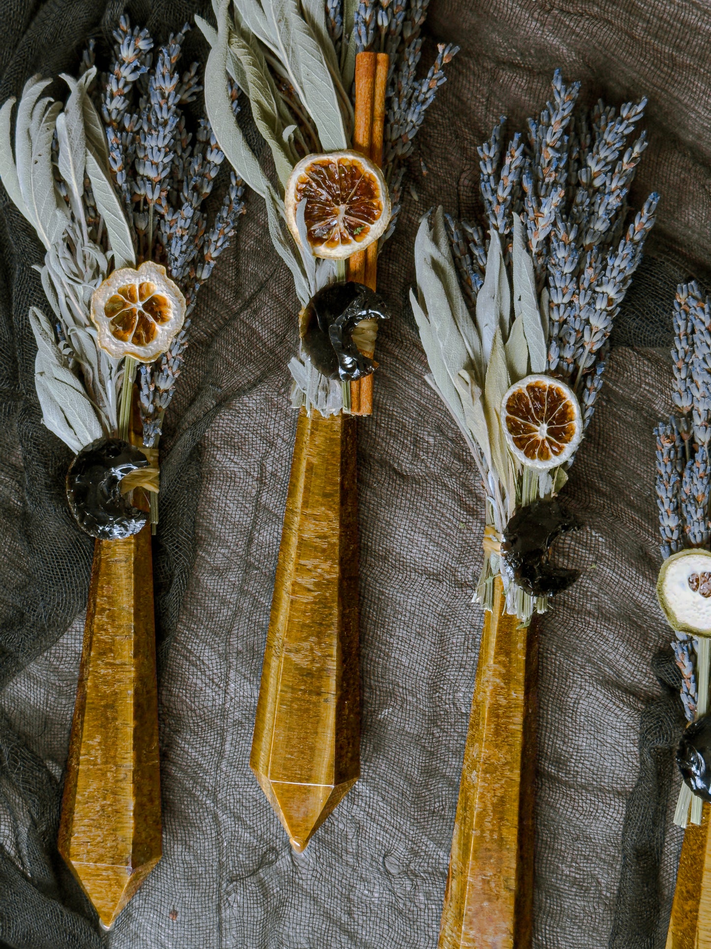 Tigers Eye // Black Obsidian Moon // Gem Stem