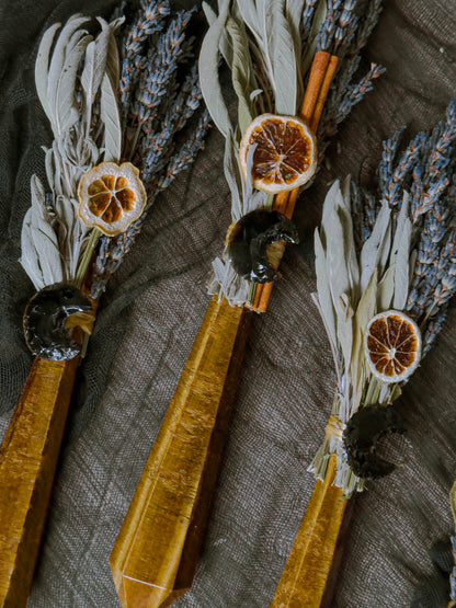 Tigers Eye // Black Obsidian Moon // Gem Stem